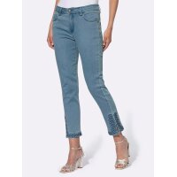Push-up-Jeans mit Blüten-Applikation, blue-bleached