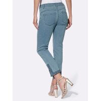 Push-up jeans with floral applications, blue bleached