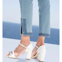 Push-up jeans with floral applications, blue bleached