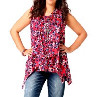 Asymmetrische Marken-Bluse, rot-bunt