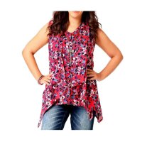 Asymmetrische Marken-Bluse, rot-bunt