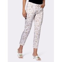 Stretch-Druckhose mit Seitenschlitzen, beige-weiß