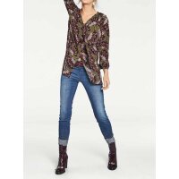 Designer-Druckbluse, bordeaux-bunt
