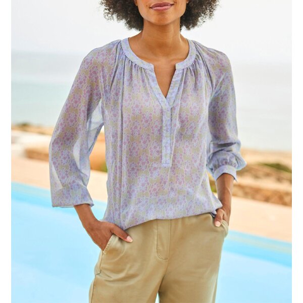 Chiffon-Druckbluse, schlamm-lavendel
