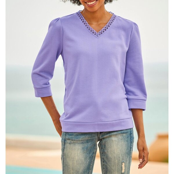3/4-Arm-Sweatshirt mit Spitze, lavendel