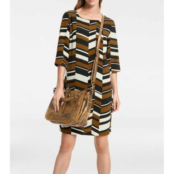 Designer-Druckkleid, schwarz-cognac