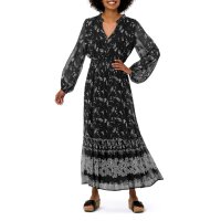 Chiffonkleid mit Smokeinsatz, schwarz-champagner