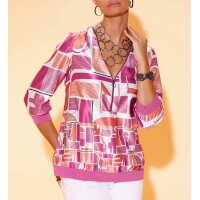Satinbluse im Grafikdruck, papaya-fuchsia