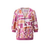 Satinbluse im Grafikdruck, papaya-fuchsia