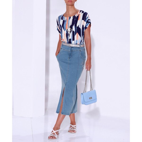Denim skirt with strass, blue bleached