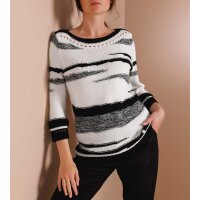 3/4 Arm-Pullover m. Lochmuster, weiß-schwarz