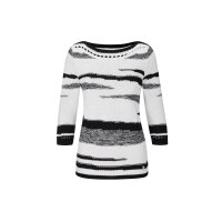 3/4 Arm-Pullover m. Lochmuster, weiß-schwarz