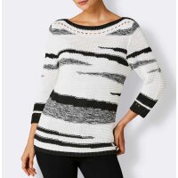 3/4 Arm-Pullover m. Lochmuster, weiß-schwarz