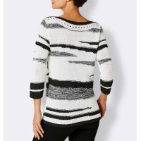 3/4 Arm-Pullover m. Lochmuster, weiß-schwarz