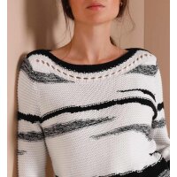 3/4 Arm-Pullover m. Lochmuster, weiß-schwarz