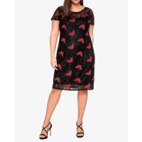 Spitzenkleid m. Stickerei, schwarz-rot