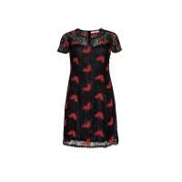 Spitzenkleid m. Stickerei, schwarz-rot