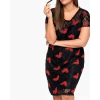 Spitzenkleid m. Stickerei, schwarz-rot