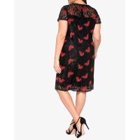 Spitzenkleid m. Stickerei, schwarz-rot
