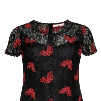 Spitzenkleid m. Stickerei, schwarz-rot