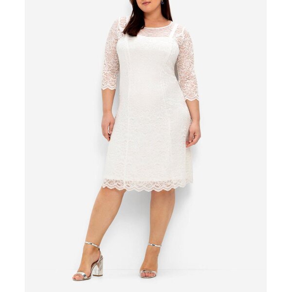 Lace dress with wavey hem, ecru