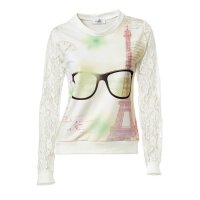 Bluza z koronkowymi rękawami, kremowo-wielokolorowa
