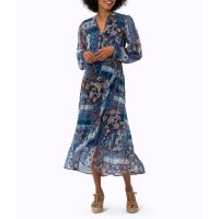 Wickel-Chiffonkleid m. Volants, marine-ocker