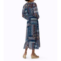 Wickel-Chiffonkleid m. Volants, marine-ocker
