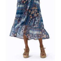 Wickel-Chiffonkleid m. Volants, marine-ocker