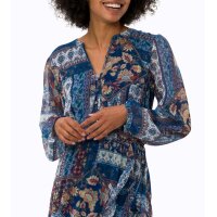 Wickel-Chiffonkleid m. Volants, marine-ocker