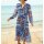 Wickel-Chiffonkleid m. Volants, marine-ocker