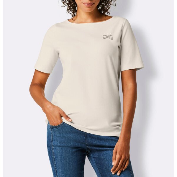 Pima-Baumwolle-Stretchshirt m. Strass, champagner
