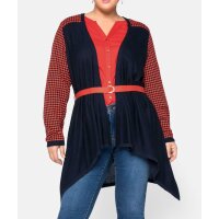 Farbmix-Longstrickjacke m. Gürtel, d.blau-koralle