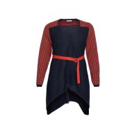 Long cardigan with belt, dark blue / coral