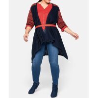 Long cardigan with belt, dark blue / coral