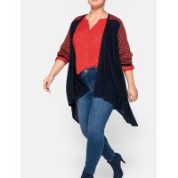 Long cardigan with belt, dark blue / coral