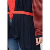 Long cardigan with belt, dark blue / coral