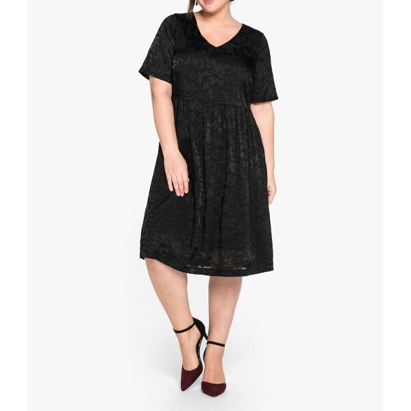 Cocktailkleid m. florales Ausbrennermuster, schwarz