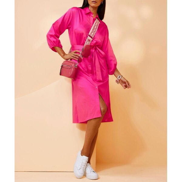 Shirt blouse dress with tie belt, pink
