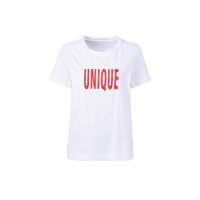 Shirt with writing and stone trim, white