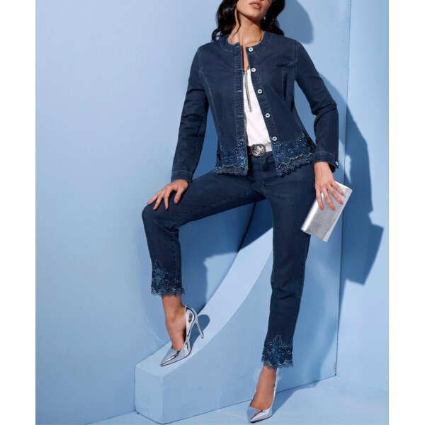 Jeans m. Spitzenabschluss, blue-stone-washed