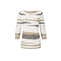 3/4 Arm-Pullover m. Lochmuster, weiß-beige