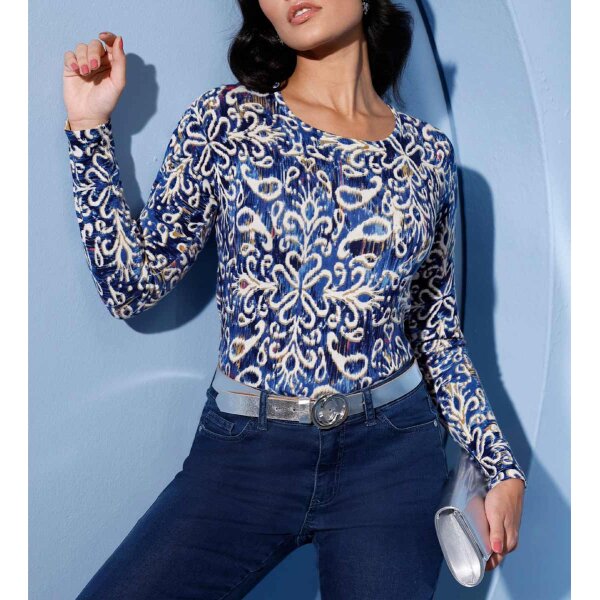Print sweater, ecru-navy