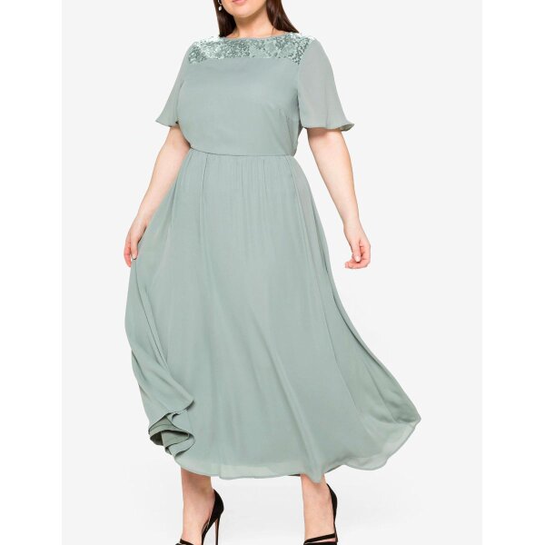 Chiffon-Abendkleid m.Pailletten-Einsatz, eukalyptus