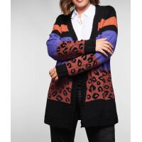 Cardigan with block stripes and leopard pattern, multicolour