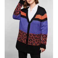 Cardigan with block stripes and leopard pattern, multicolour