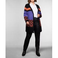 Cardigan with block stripes and leopard pattern, multicolour