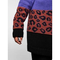 Cardigan with block stripes and leopard pattern, multicolour
