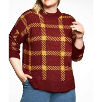 Sweter ze stójką i wzorem w kratkę, bordowy