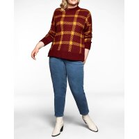 Sweter ze stójką i wzorem w kratkę, bordowy